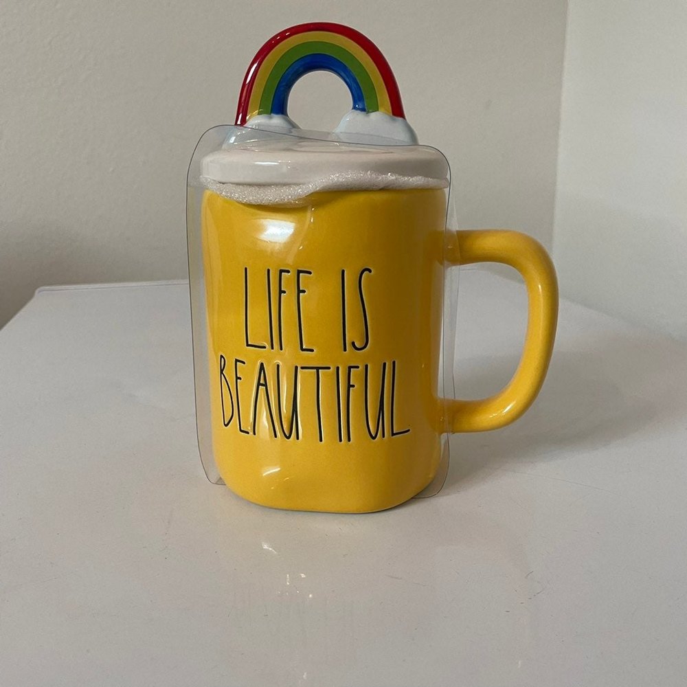Rae Dunn Mug with Rainbow Topper